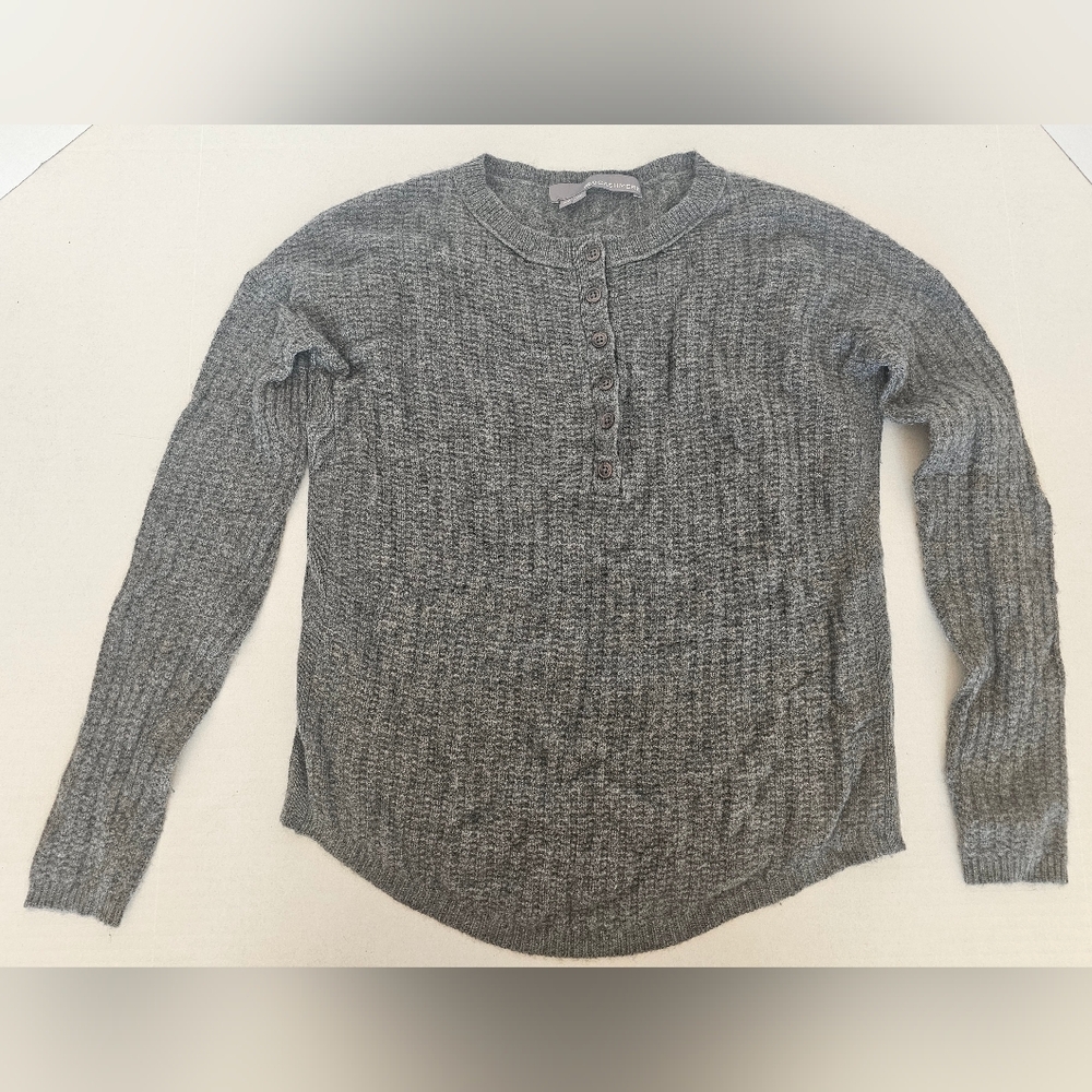 360 Cashmere Womans Sweater Sixe XS Grey 100% Cashmere 1/4 Button Pullover